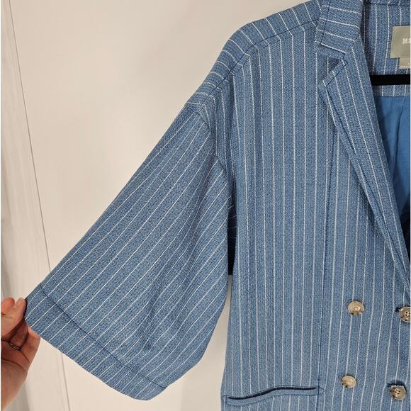 Anthropologie Maeve Blue Striped Long Blazer Jacket S - Picture 3 of 9
